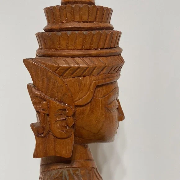 Vintage Carved Wood Buddha Thepanom Female Figure Kneeling and Praying